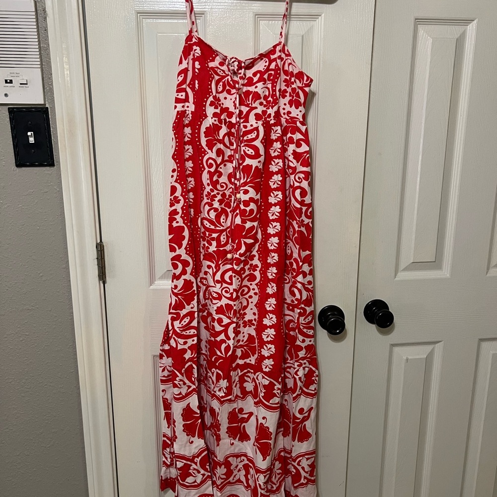 Red and White Floral Maxi Dress